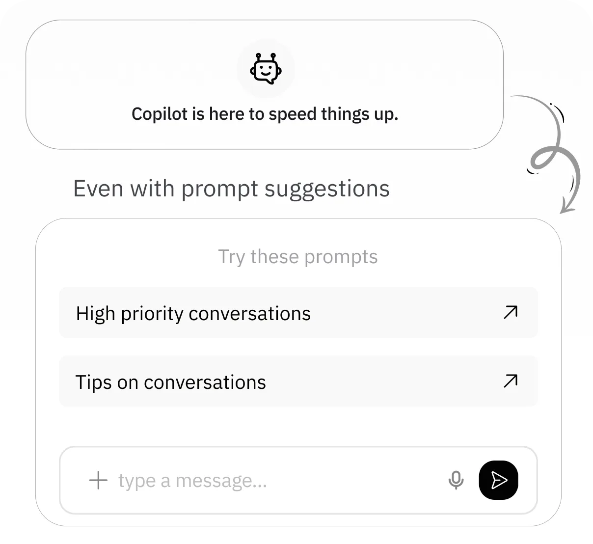 AI copilot prompt suggestions inside a chat composer